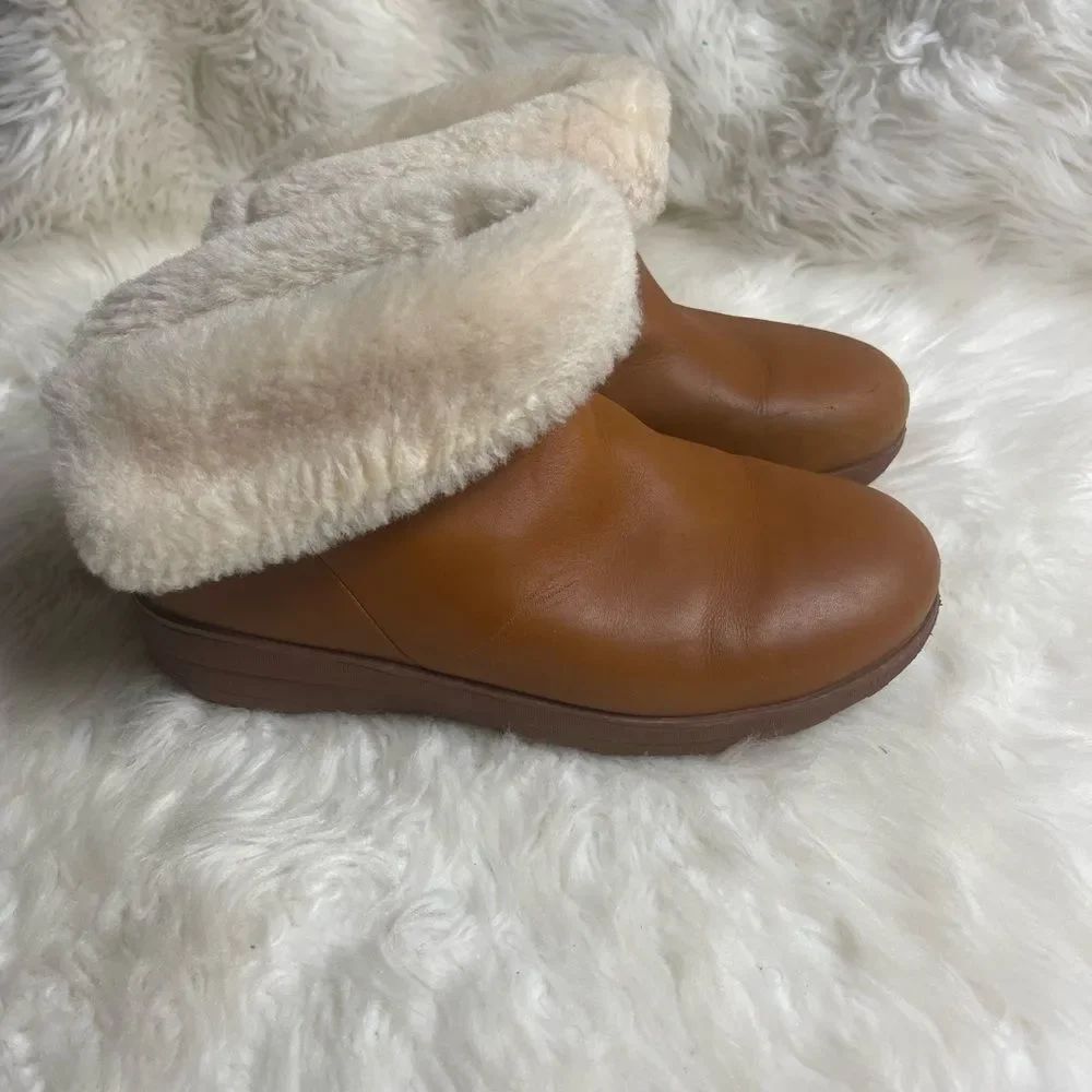 Fitflop Chestnut leather Shearling Ankle Boots SZ10 rubber soles. - Picture 6 of 13